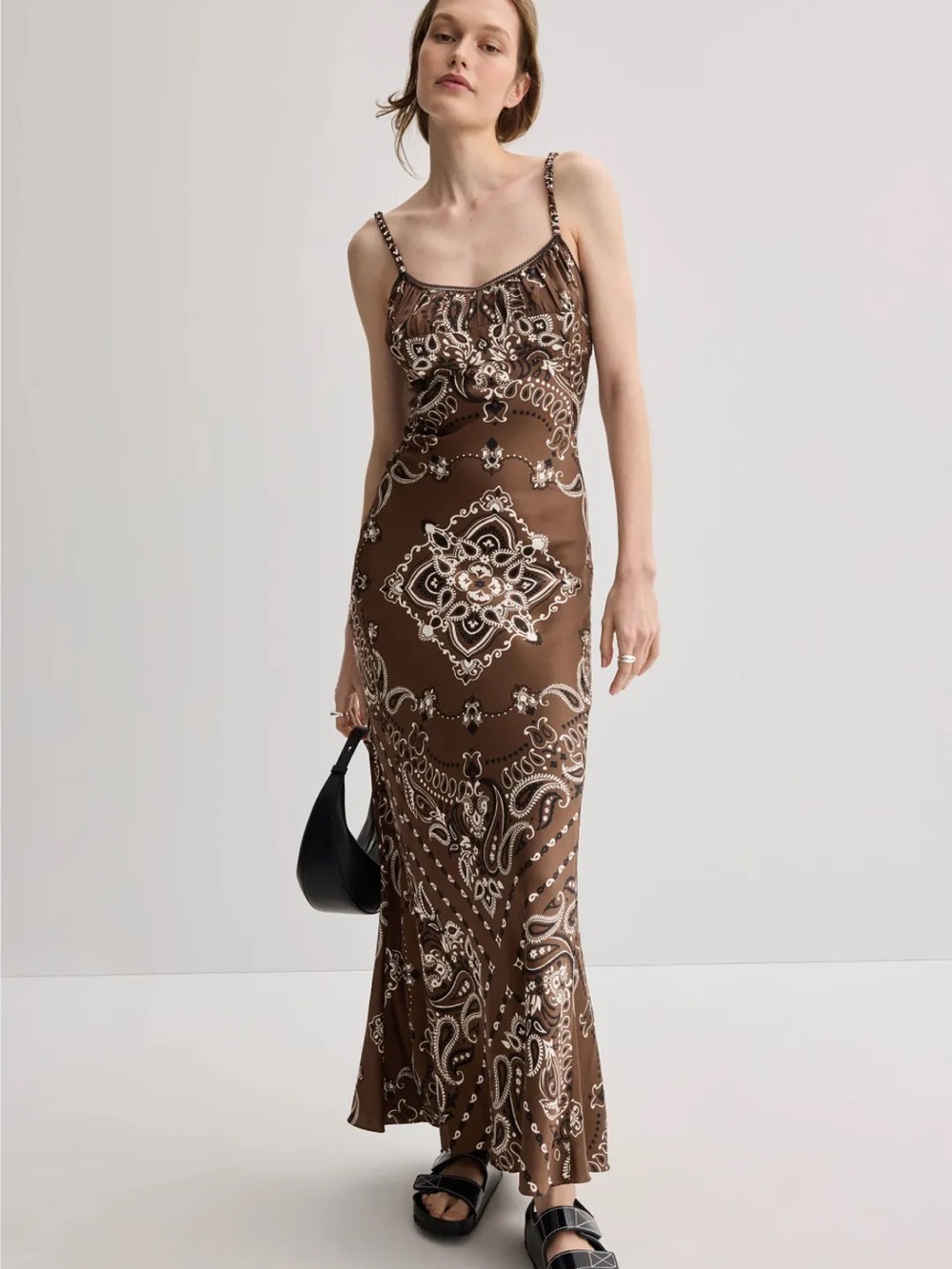 Sandro Brown Bandana Print Maxi Dress EUC Size 42/10